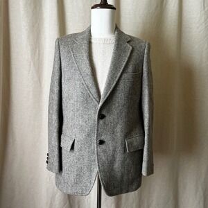 Vintage Harris Tweed Gray Herringbone Wool Blazer Mens 38R